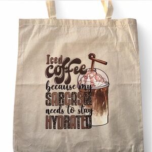 Beige Tote Bag with Iced Coffee Print